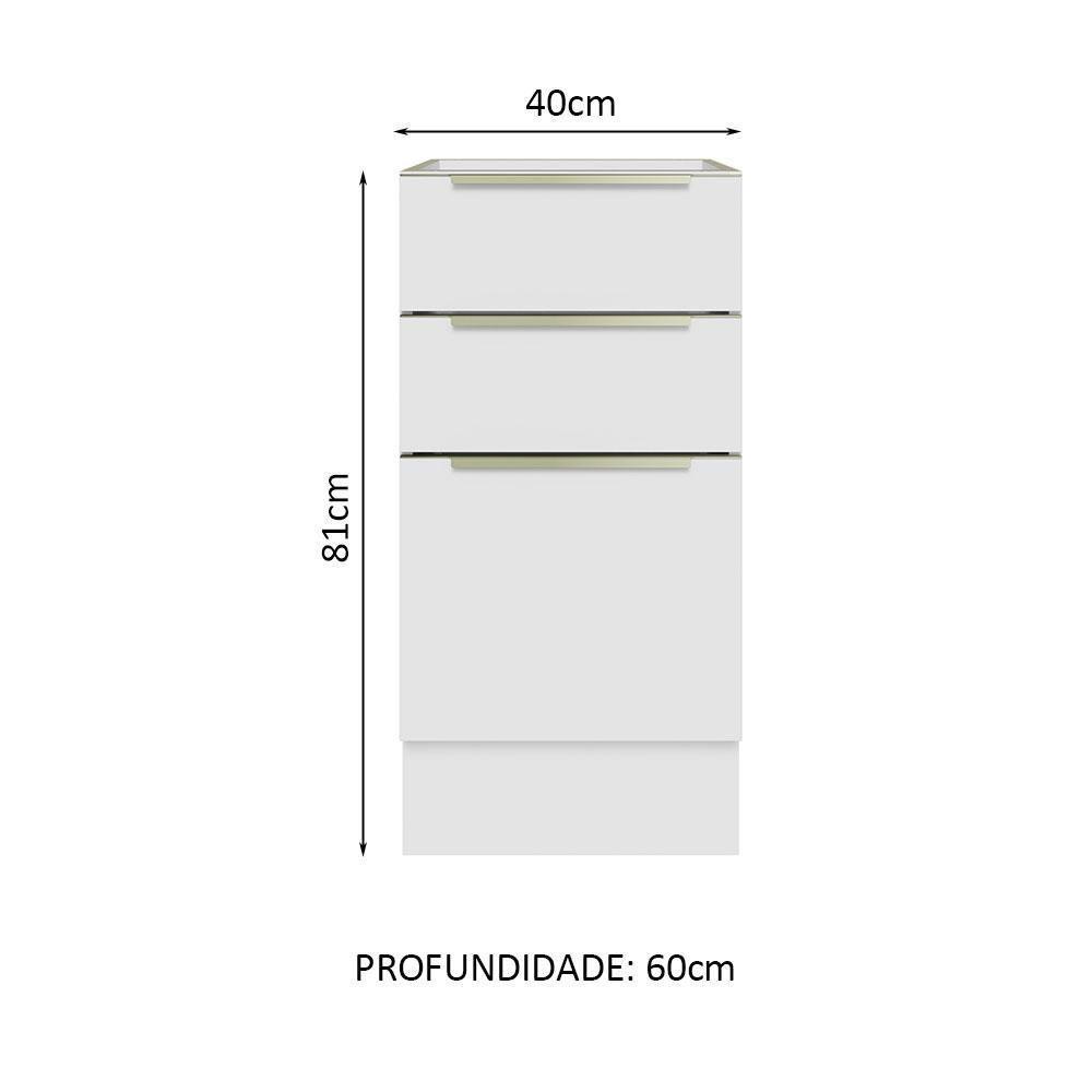 Balcão 40 Cm 3 Gavetas (sem Tampo) Branco/Branco Veludo - 10