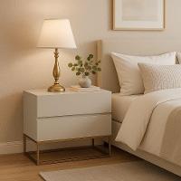 Mesa De Cabeceira Eros 60cm Estilo Industrial Base Dourado Off White - 1