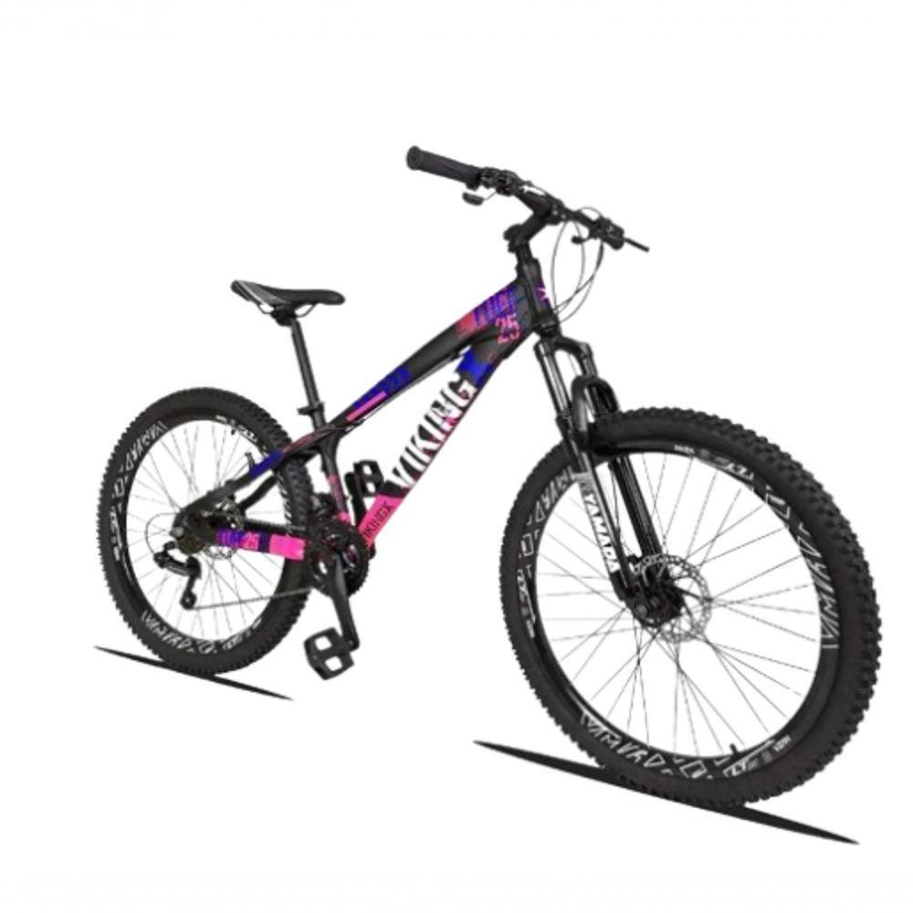 Bicicleta Vikingx Aro 26 Câmbios Shimano 21v Preto Rosa Com Capacete - 1