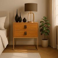 Mesa De Cabeceira Unic 45 Naturale Base Metalica Dourada - 1