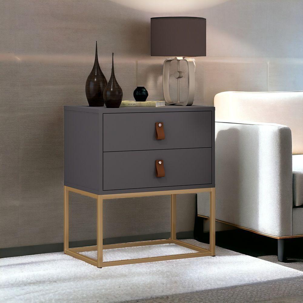 Mesa De Cabeceira Unic 45 Cinza Base Metalica Dourada - 2