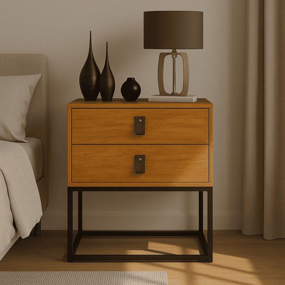 Mesa De Cabeceira Unic 45 Moderna Corrediças Telecóspicas Naturale/preto - 2