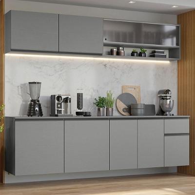 Armário de Cozinha Completa Suspenso Nice 9 Portas 1 Gaveta MDF 240cm Cinza Texturizado