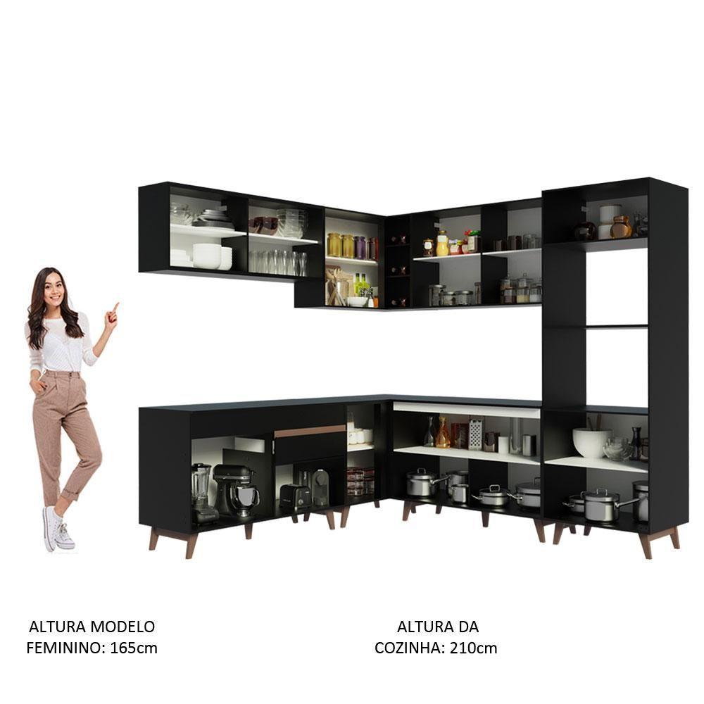 Armário de Cozinha Completa de Canto Reims com Balcão Preto - 8