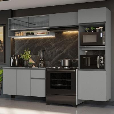 Armário de Cozinha Completa Suspenso Nice 8 Portas 1 Gaveta MDF 260cm Cinza