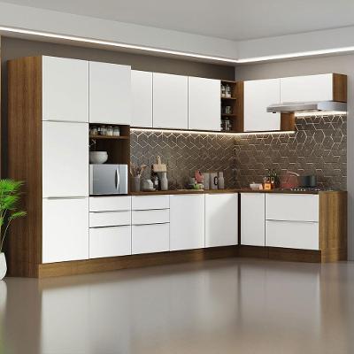 Armário de Cozinha Completa de Canto Lux 11 Portas 5 Gavetas MDF Rustic Branco