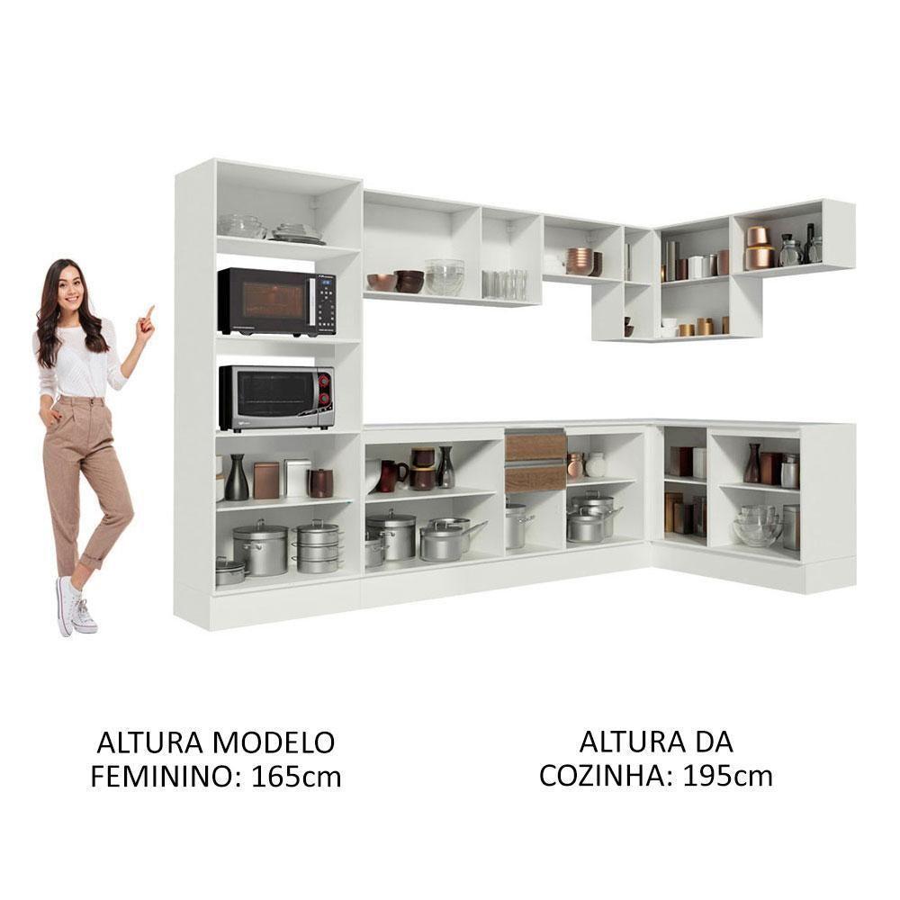 Armário De Cozinha Completa De Canto Madesa Smart 100% MDF Modulada Branco/Rustic/Crema - 7