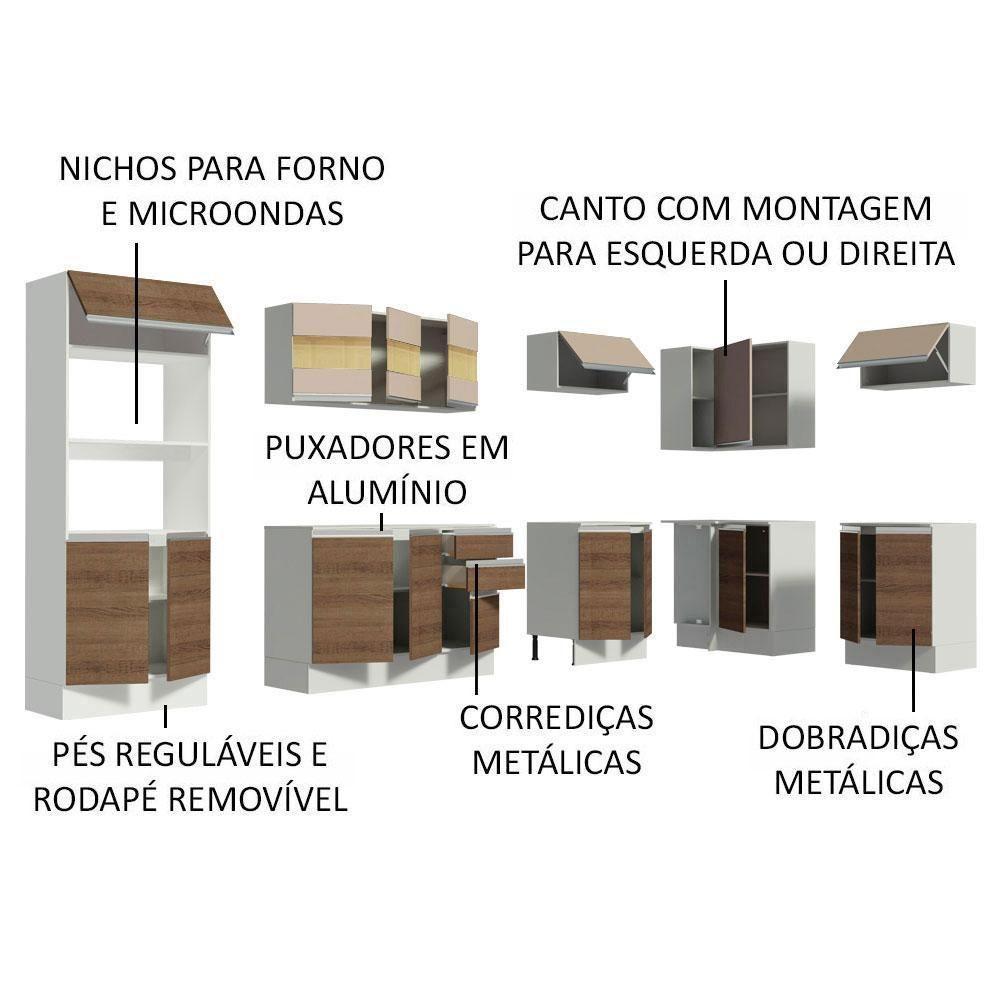 Armário De Cozinha Completa De Canto Madesa Smart 100% MDF Modulada Branco/Rustic/Crema - 8