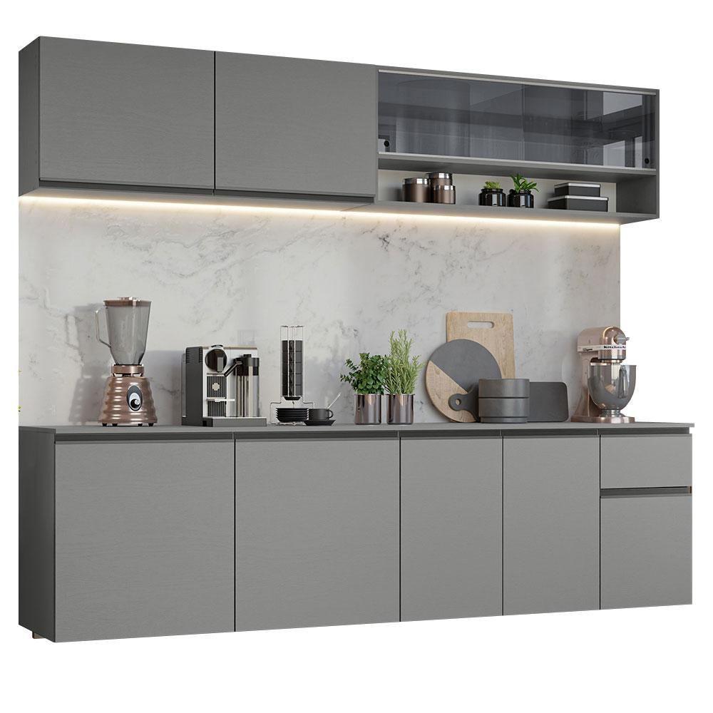 Armário De Cozinha Completa Suspenso 240cm Nice Madesa 05 Cinza - 2