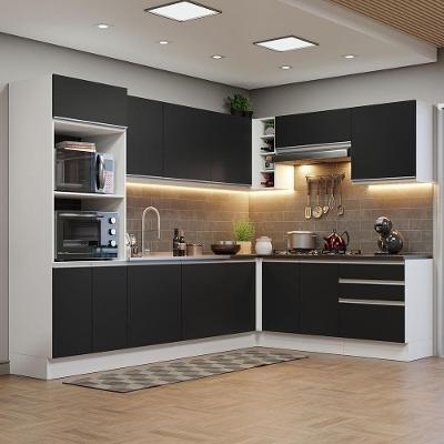 Armário de Cozinha Completa de Canto Acordes 13 Portas 3 Gavetas MDF Branco Preto