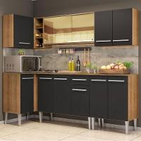 Armário De Cozinha Completa De Canto Madesa Emilly Play Balcão E Aéreo Vidro Reflex Rustic/preto - 1