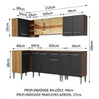 Armário De Cozinha Completa De Canto Madesa Emilly Play Balcão E Aéreo Vidro Reflex Rustic/preto