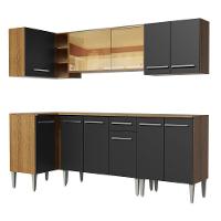 Armário De Cozinha Completa De Canto Madesa Emilly Play Balcão E Aéreo Vidro Reflex Rustic/preto - 7