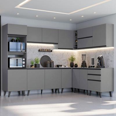 Cozinha Completa de Canto Nice 12 Portas 3 Gavetas 465cm Cinza Fosca