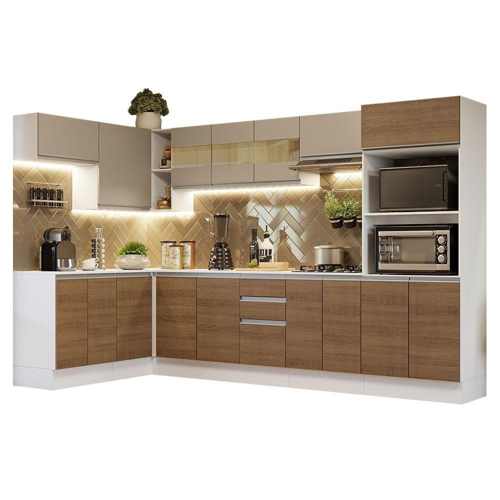 Armário De Cozinha Completa De Canto 100% MDF 447cm Branco/Rustic/Crema Smart Madesa 02 - 2