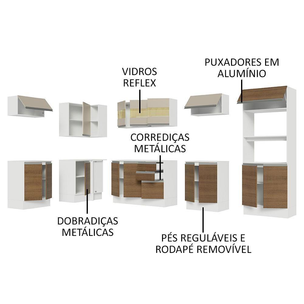 Armário De Cozinha Completa De Canto 100% MDF 447cm Branco/Rustic/Crema Smart Madesa 02 - 8