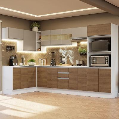 Armário de Cozinha Completa de Canto Smart Madesa 02 14 Portas 2 Gavetas MDF Branco Rustic Crema