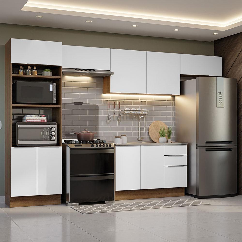 Armário De Cozinha Completa 350cm Rustic/branco Stella Madesa 01 Rustic/branco - 1