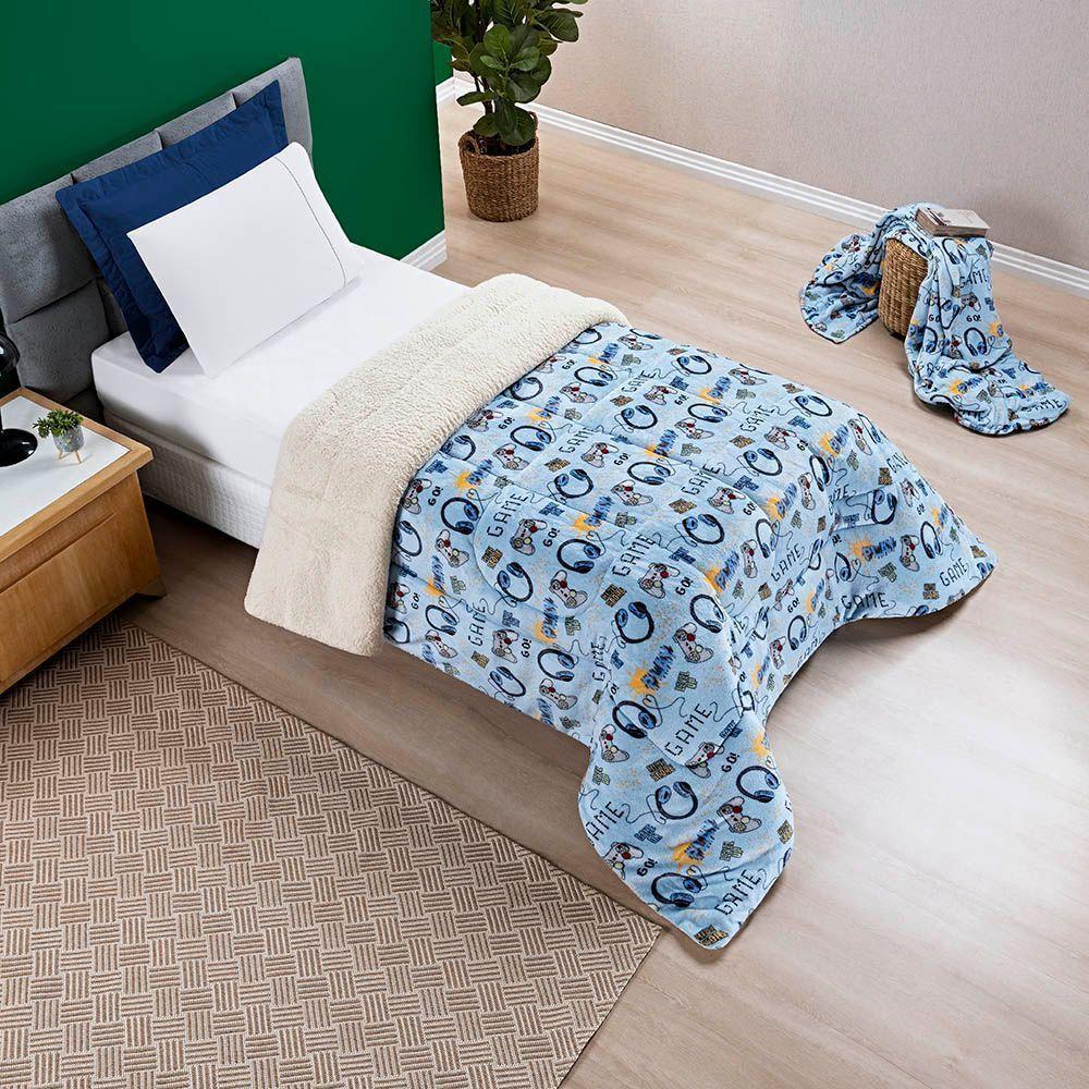 Edredom Coberdrom Diverkids Solteiro Sherpa Toque Lã Carneiro - Game - 2