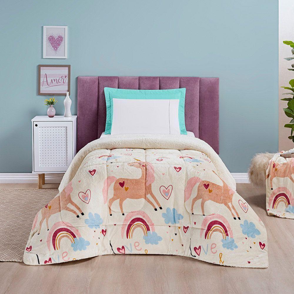 Edredom Coberdrom Diverkids Solteiro Sherpa Toque Lã Carneiro - Unicórnio - 2