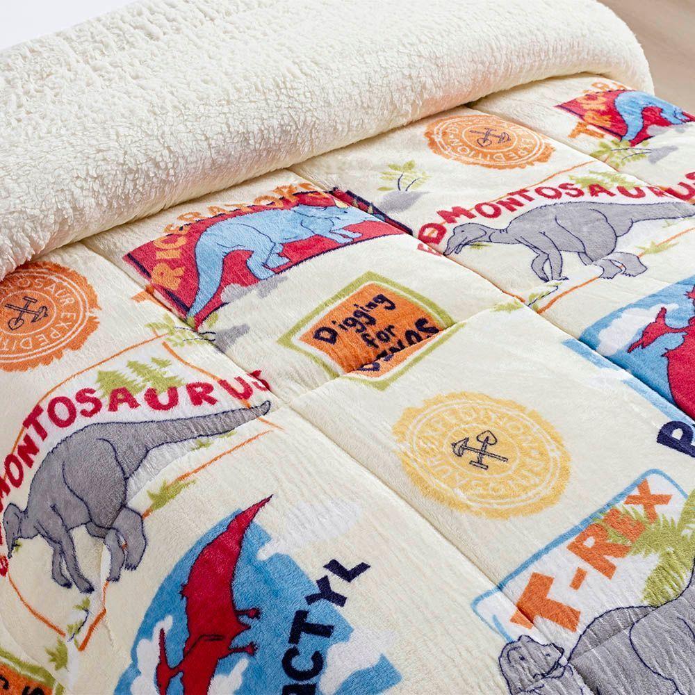 Edredom Coberdrom Diverkids Solteiro Sherpa Toque Lã Carneiro - Dino - 3