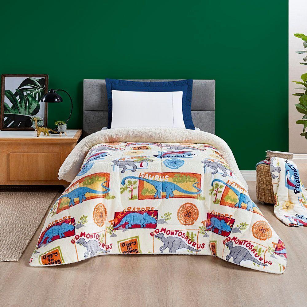 Edredom Coberdrom Diverkids Solteiro Sherpa Toque Lã Carneiro - Dino - 4