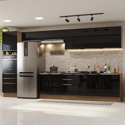 Armário de Cozinha Completa Lux 10 Portas 6 Gavetas MDF 400cm Preto