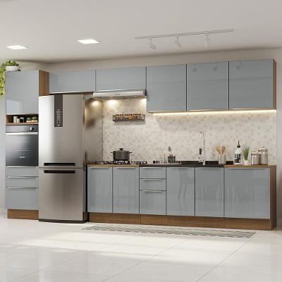 Armário de Cozinha Completa Lux 10 Portas 6 Gavetas Madeira 400cm Rustic Cinza