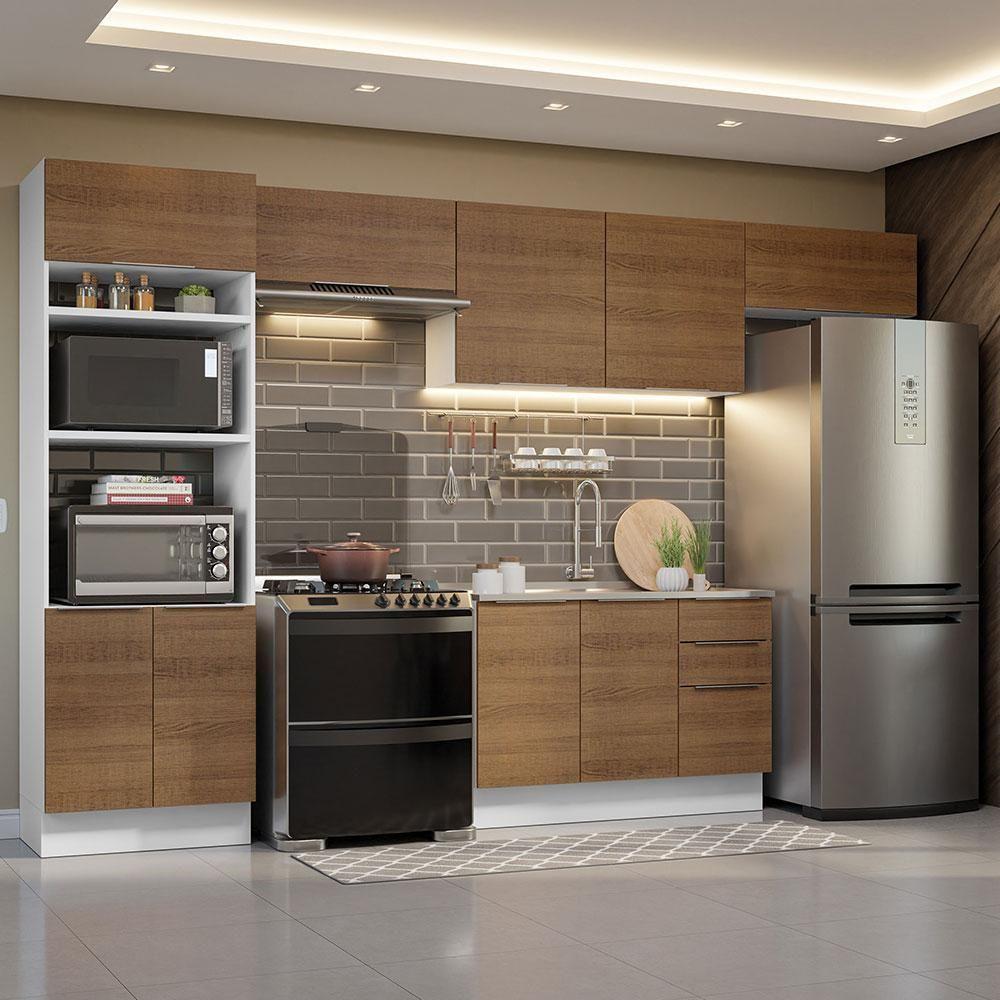 Armário De Cozinha Completa 350cm Branco/rustic Stella Madesa 01 Branco/rustic - 1