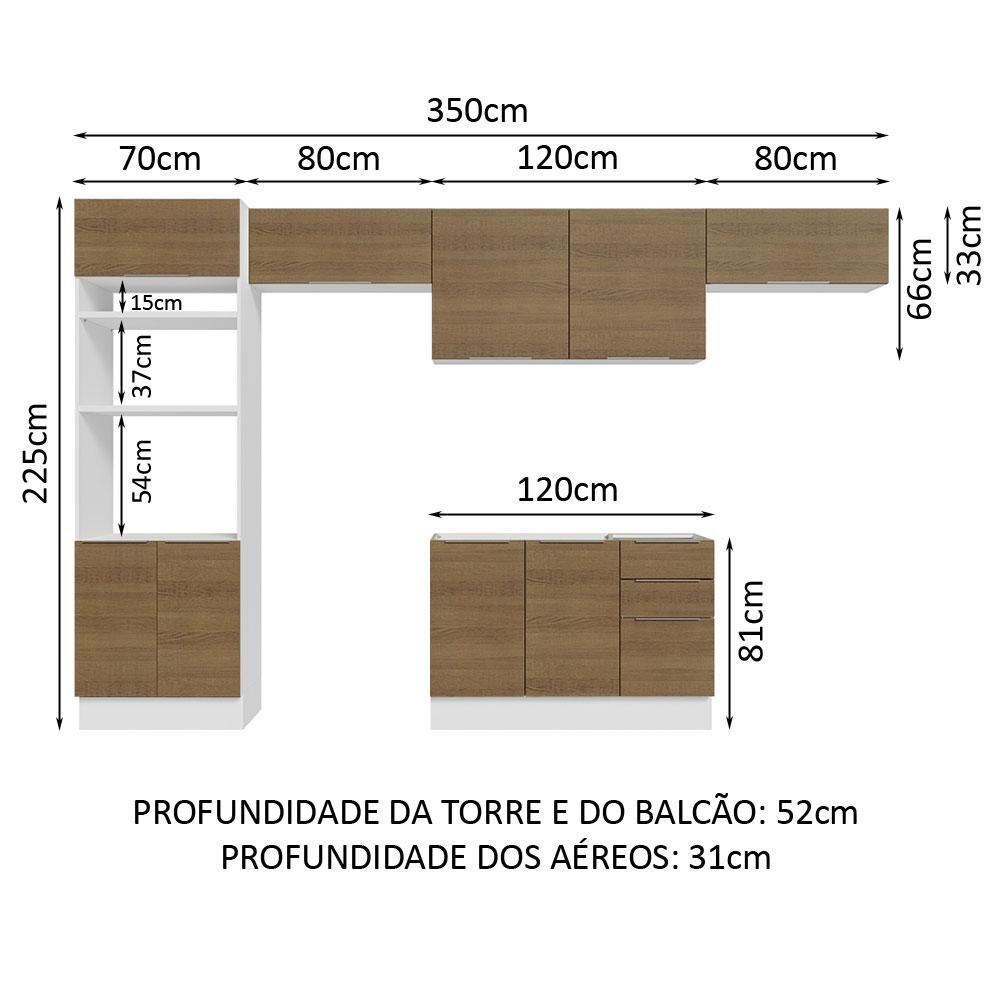 Armário De Cozinha Completa 350cm Branco/rustic Stella Madesa 01 Branco/rustic - 3