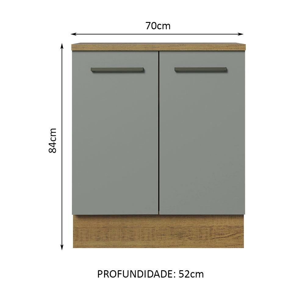 Balcão de Cozinha Agata 70cm 2 Portas Rustic Cinza - 4
