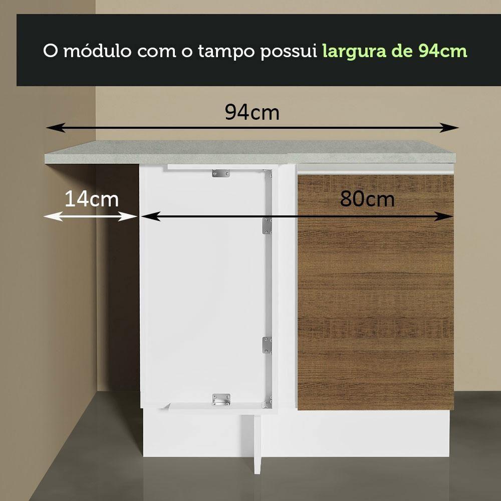 Balcão de Canto Glamy 1 Porta Branco e Rustic Madesa - 9