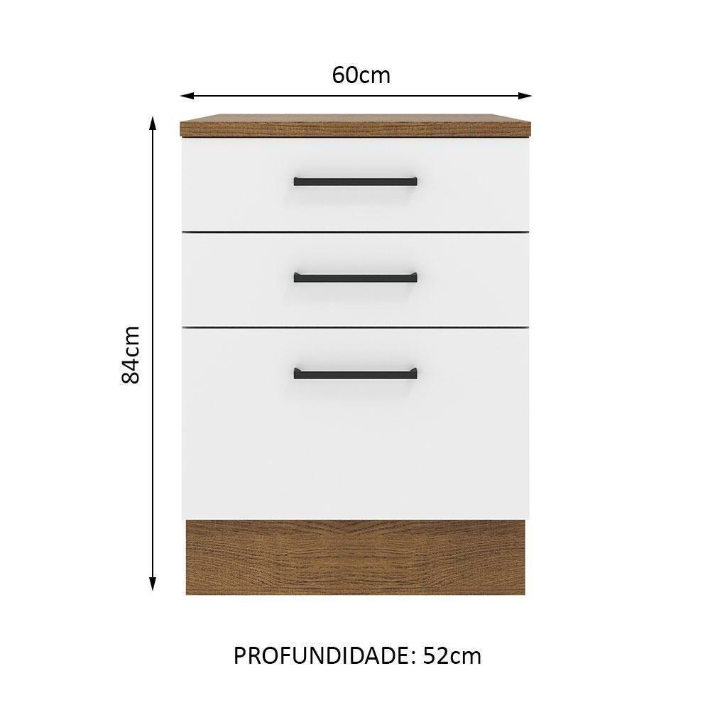 Balcão Agata 60 Cm 3 Gavetas - Rustic/branco Rustic/branco - 10