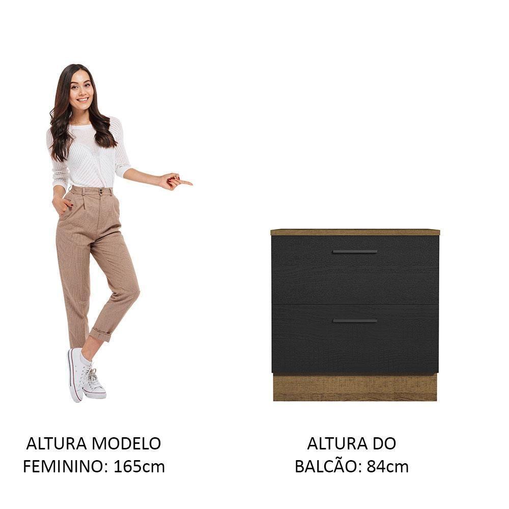 Balcão 80Cm 2GVT Rustic/Preto Agata Madesa Rustic/Preto - 8