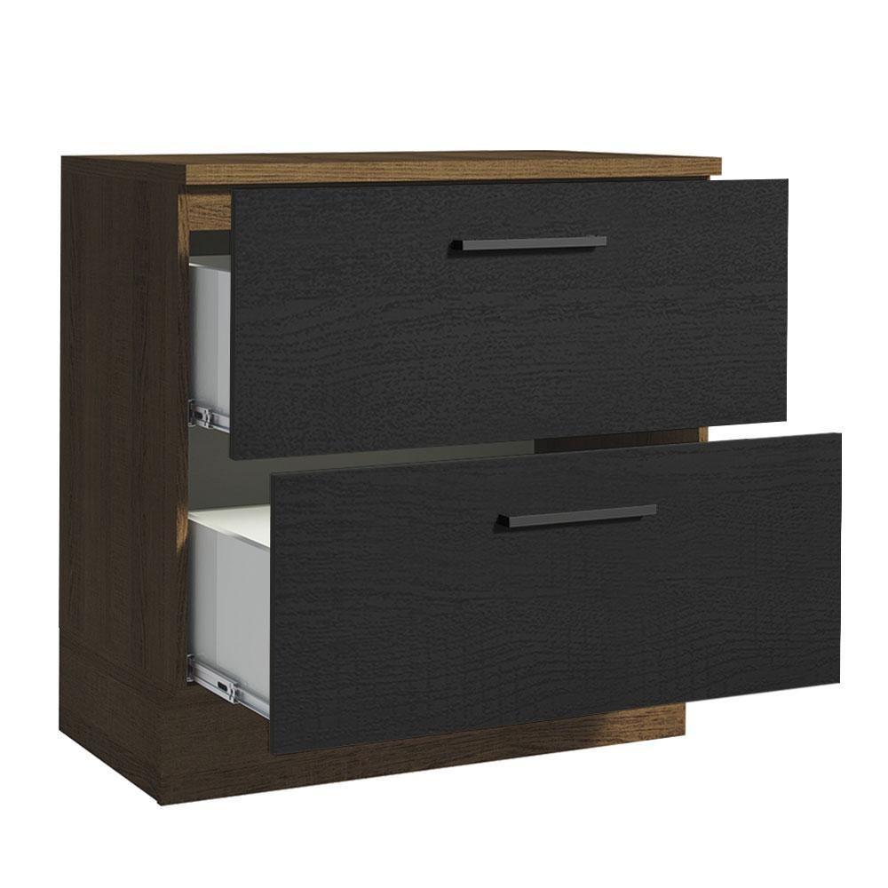 Balcão 80Cm 2GVT Rustic/Preto Agata Madesa Rustic/Preto - 9