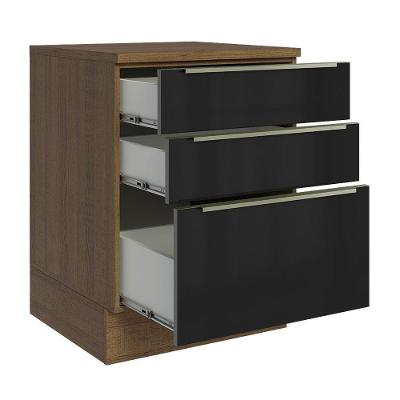 Balcão 60Cm 3GVT Rustic/Preto Lux Madesa Rustic/Preto
