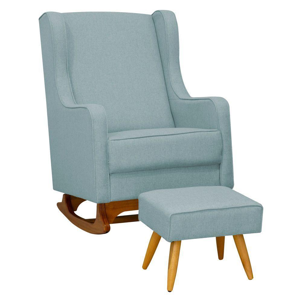 Poltrona De Amamentação Balanço E Puff Sofia Linho Cinza Medio - 1