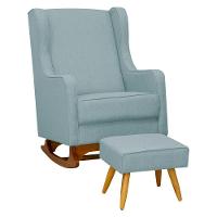 Poltrona De Amamentação Balanço E Puff Sofia Linho Cinza Medio - 1