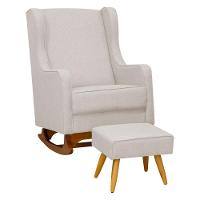 Poltrona De Amamentação Balanço E Puff Sofia Linho Cinza Medio - 8