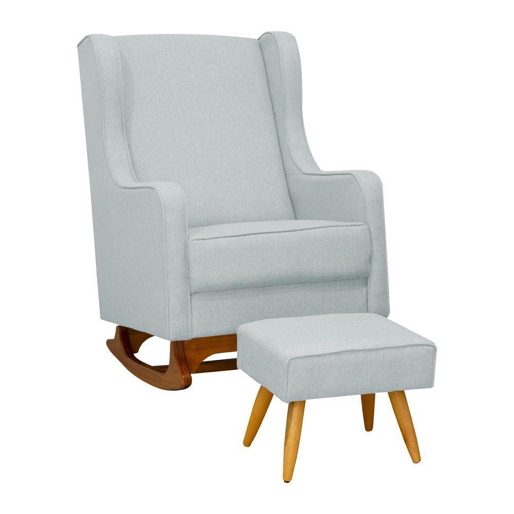 Poltrona De Amamentação Balanço E Puff Sofia Linho Cinza Claro - 1