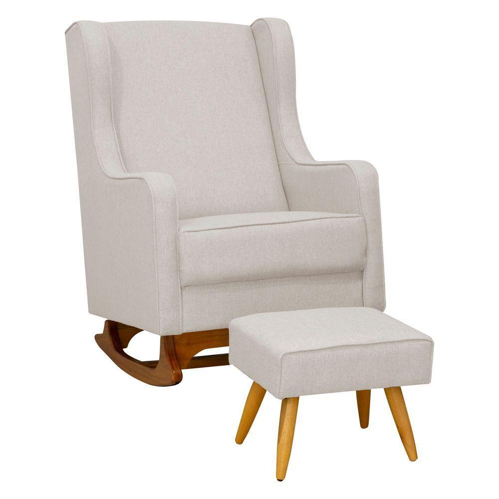 Poltrona De Amamentação Balanço E Puff Sofia Linho Cinza Claro - 8