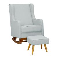 Poltrona De Amamentação Balanço E Puff Sofia Linho Cinza Claro - 1