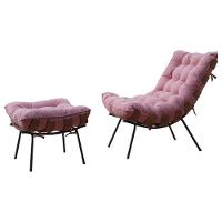 Poltrona Costela Adão Com Puff Veludo Rosê - 1