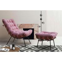 Poltrona Costela Adão Com Puff Veludo Rosê - 2