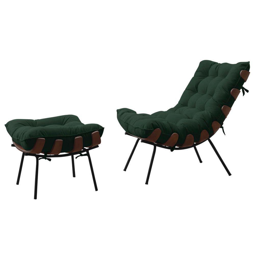 Poltrona Costela Adão Com Puff Veludo Verde - 1