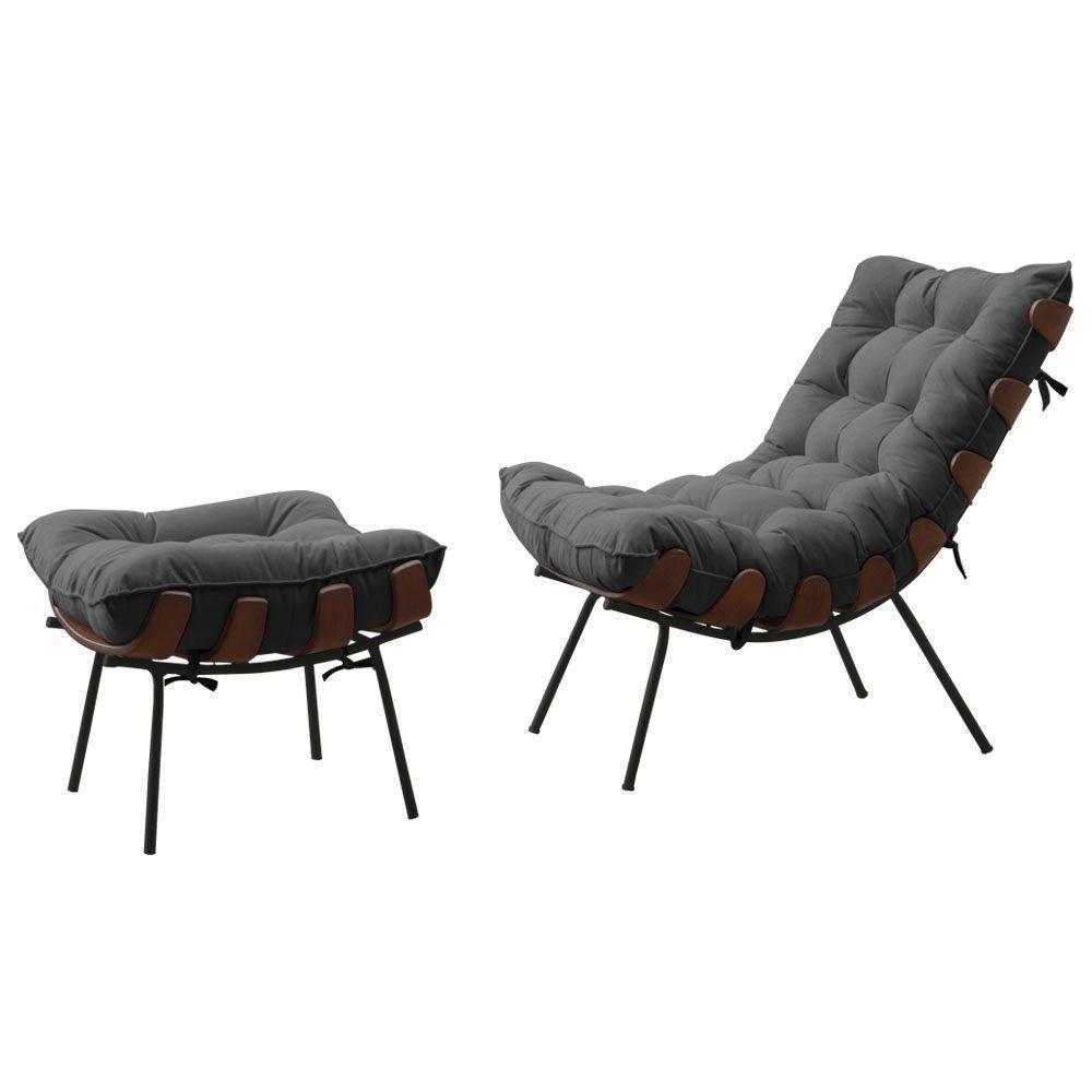 Poltrona Costela Adão Com Puff Linho Cinza - 1