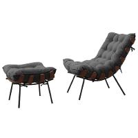 Poltrona Costela Adão Com Puff Linho Cinza - 1