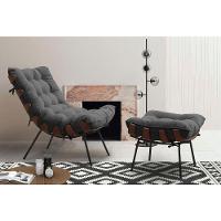 Poltrona Costela Adão Com Puff Linho Cinza - 2