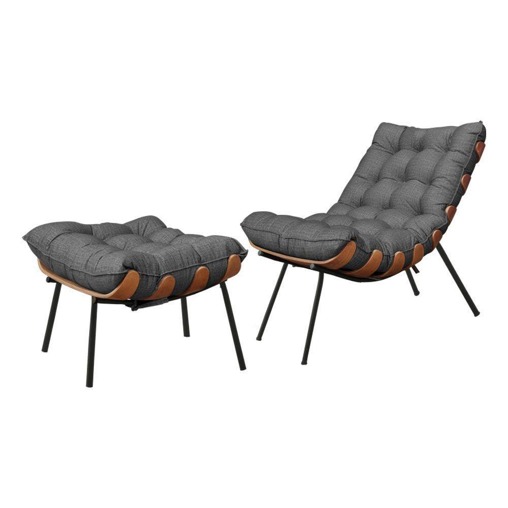 Poltrona Costela Adão Com Puff Linho Grafite - 1