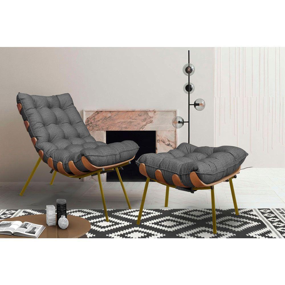 Poltrona Costela Adão Com Puff Linho Grafite - 2